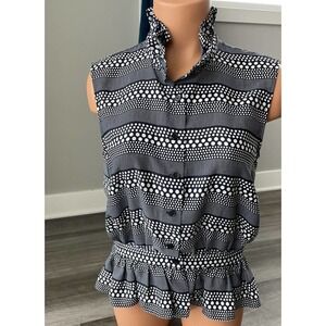 Alice Ritter Brooklyn Blue Polka Dot Blouse Size M Ruffle Button Front H1